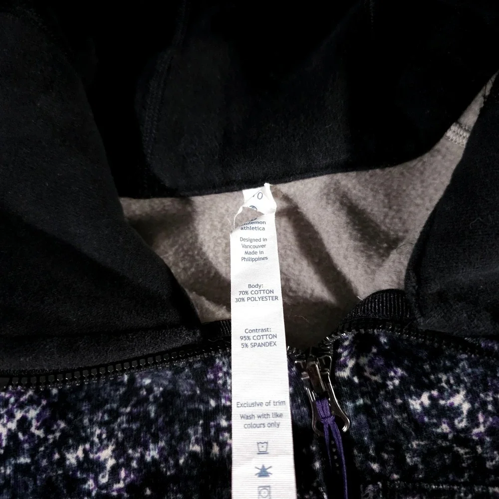 Lululemon Scuba Hoodie Women 10 Purple Black Static Print Full Zip Fleece Jacket